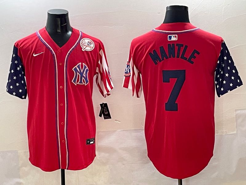 Men New York Yankees 7 Mantle Red a generation of national flags Jointly Name 2025 Nike MLB Jersey style 5